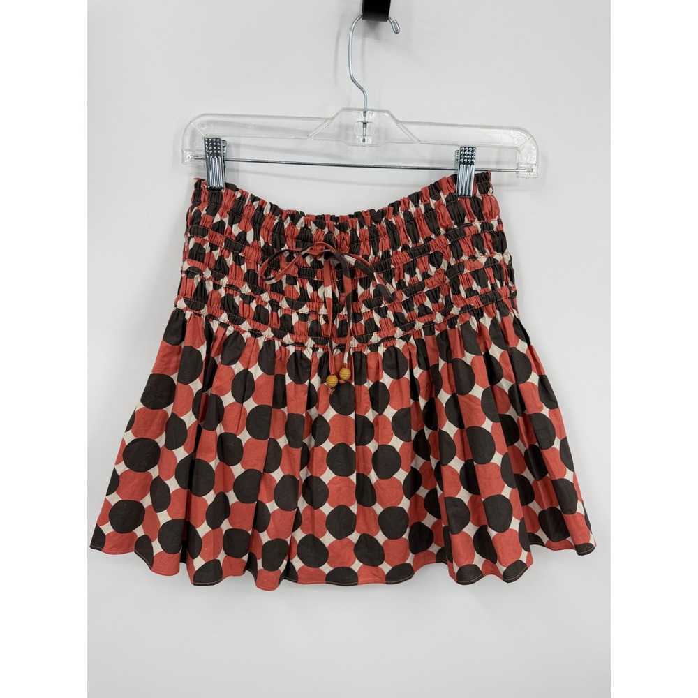 Mustard Seed Polka Dot RFL Skort Women‎ S Burnt Coral Smocked Ruffle Mini Skirt